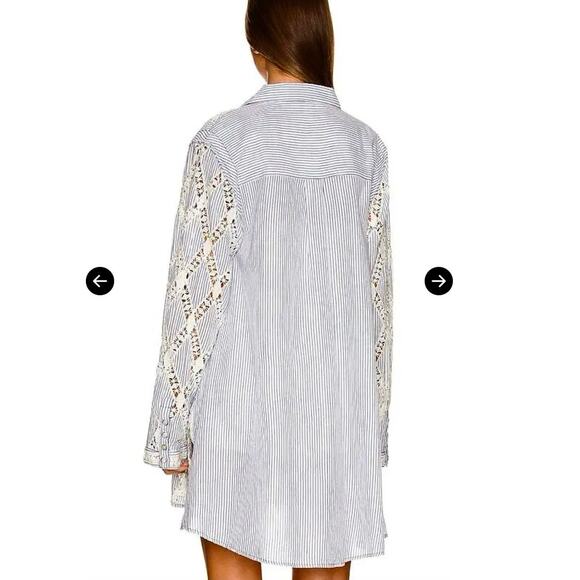 Free People Top small button down all over crochet oxford Maldives Stripes NWT - Picture 7 of 14